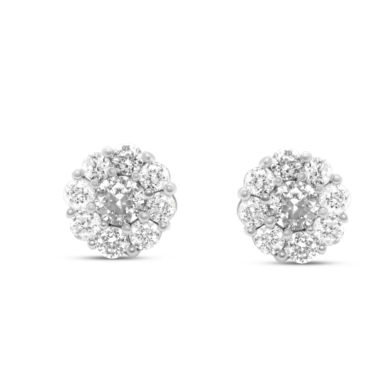 Diamond 14KT White Gold Cluster Earrings 1.02ctw