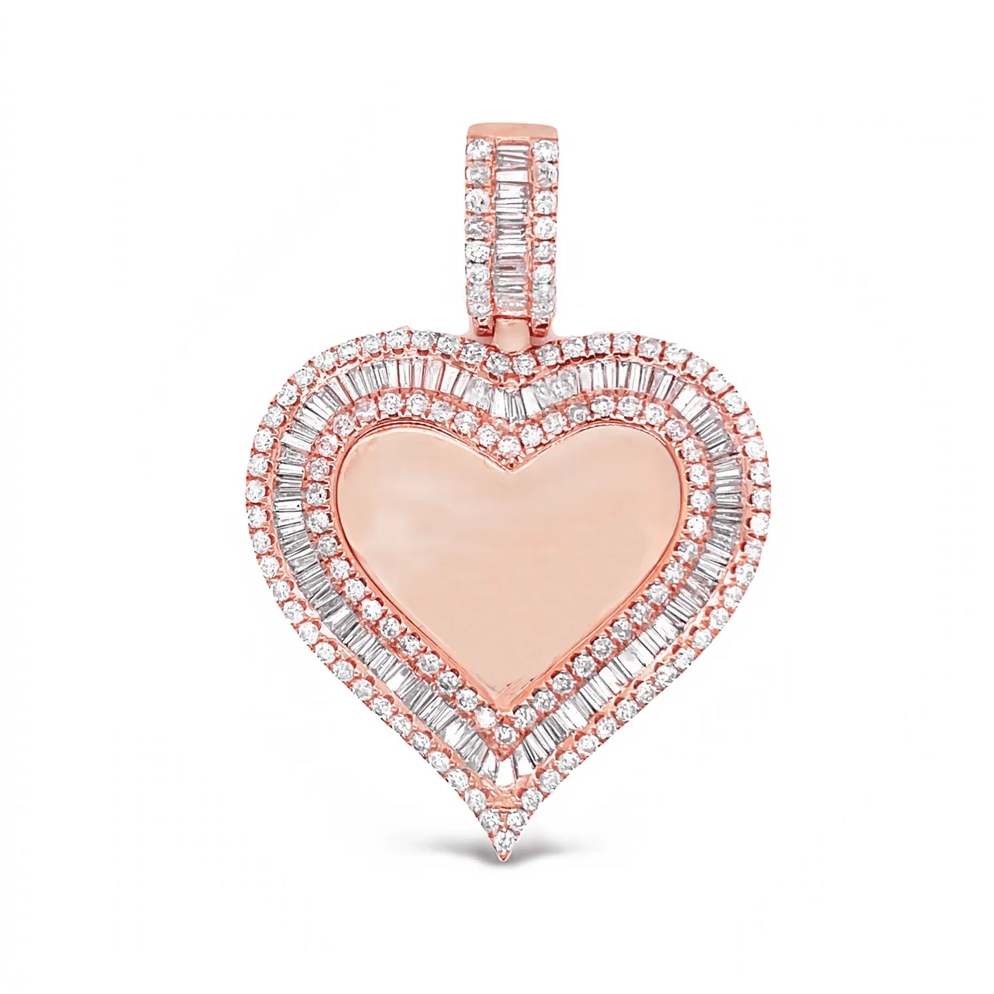 Diamond 14KT Rose Gold Heart Baguette Memory Pendant