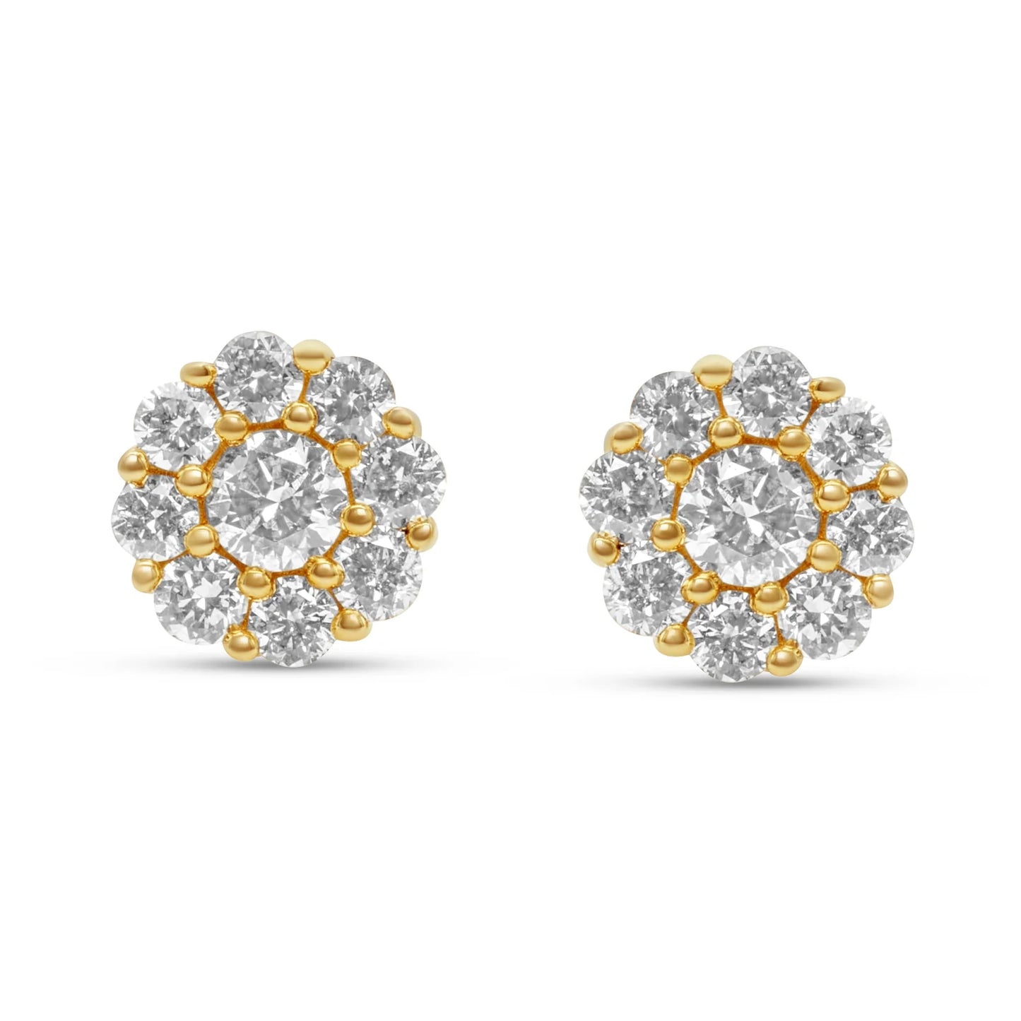 Diamond 14KT Yellow Gold Cluster Earrings 1.02ctw