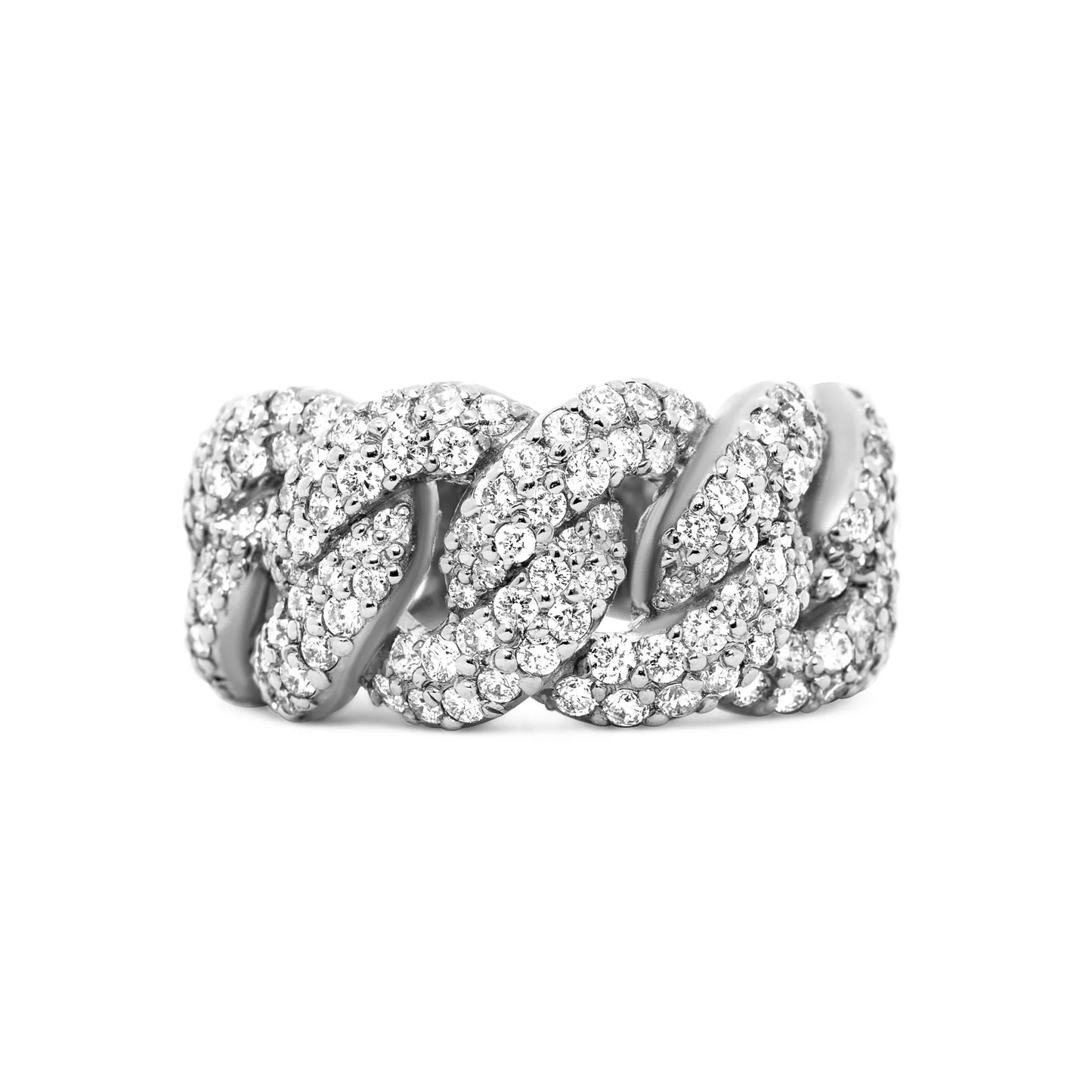 Diamond 14KT White Gold Cuban Link Ring 2.50 ctw