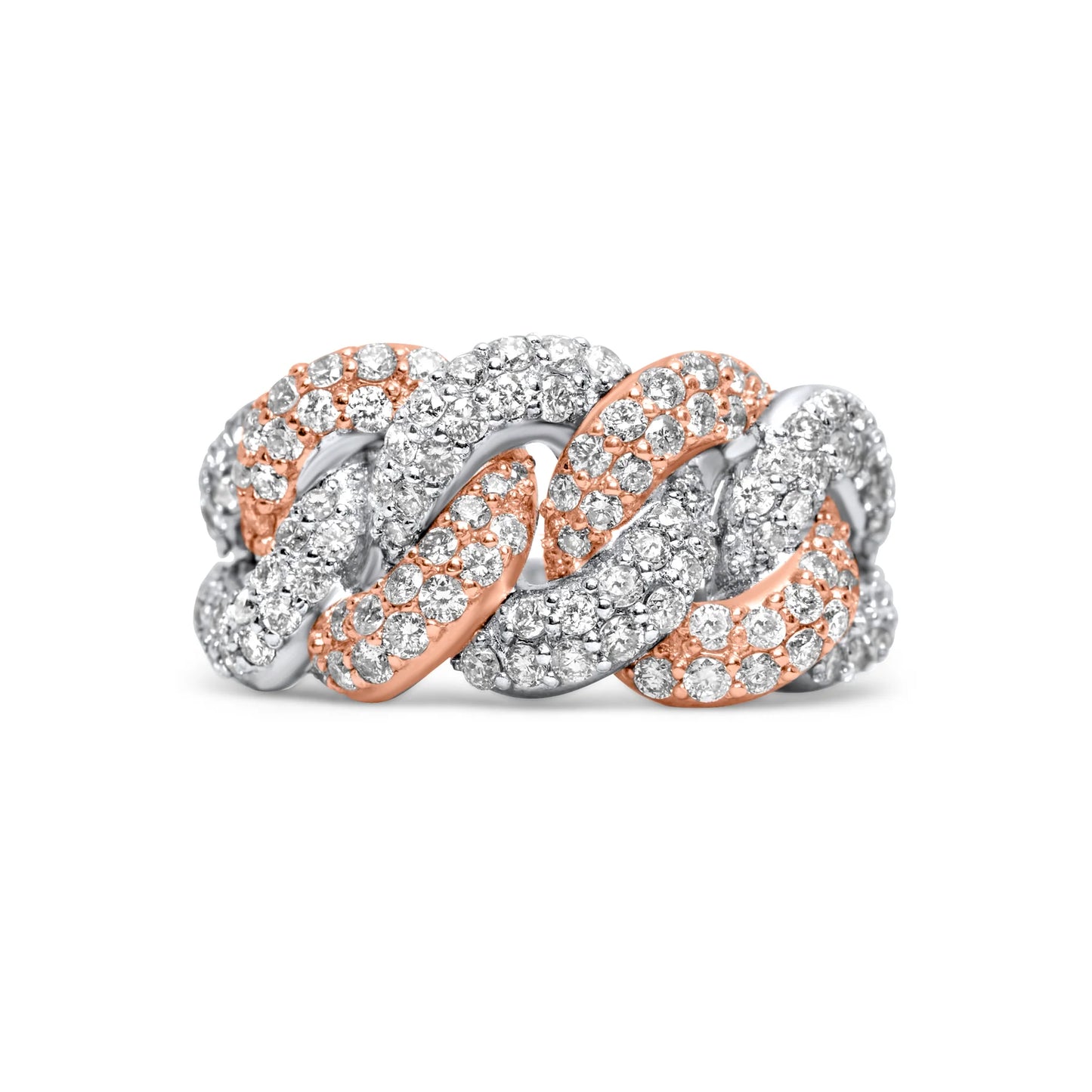 Diamond 14KT Rose & White Gold Cuban Link Ring 2.50 ctw