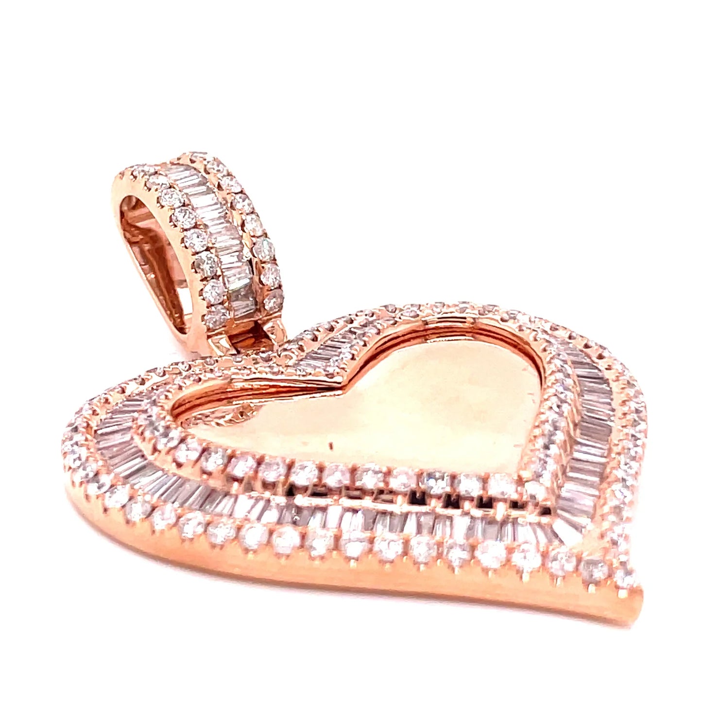 Diamond 14KT Rose Gold Heart Baguette Memory Pendant