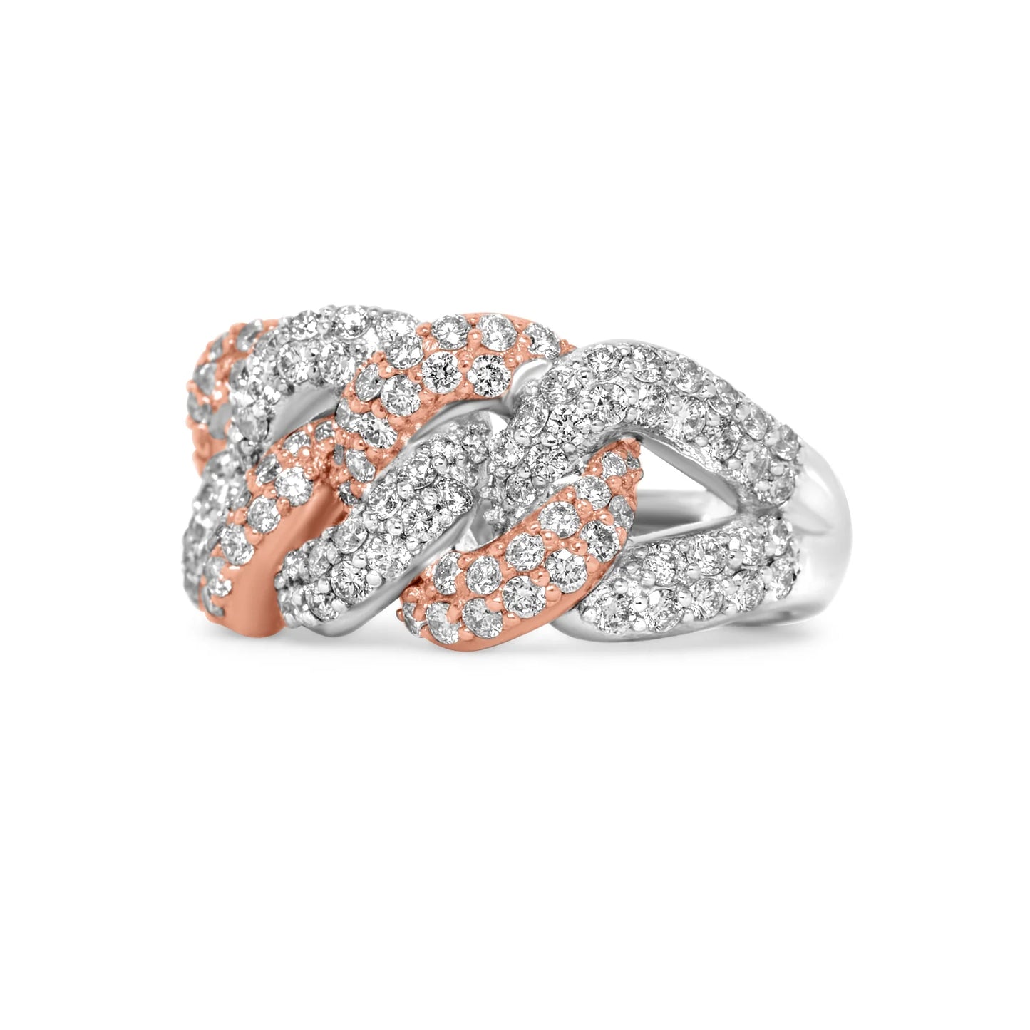 Diamond 14KT Rose & White Gold Cuban Link Ring 2.50 ctw