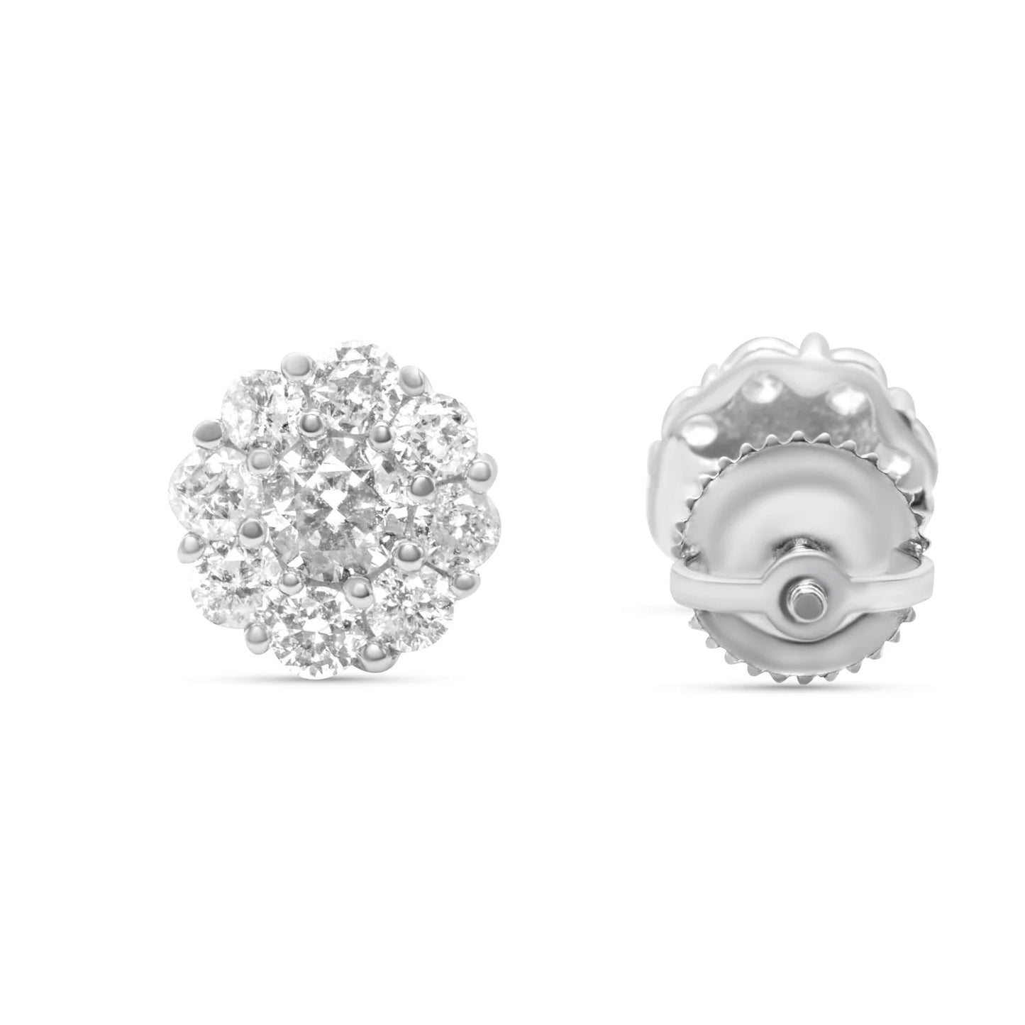 Diamond 14KT White Gold Cluster Earrings 1.02ctw