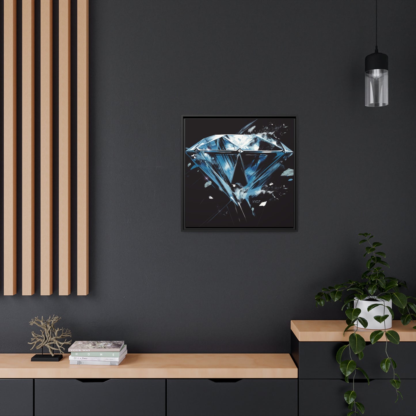 Blue Chalked Diamond Matte Black Frame