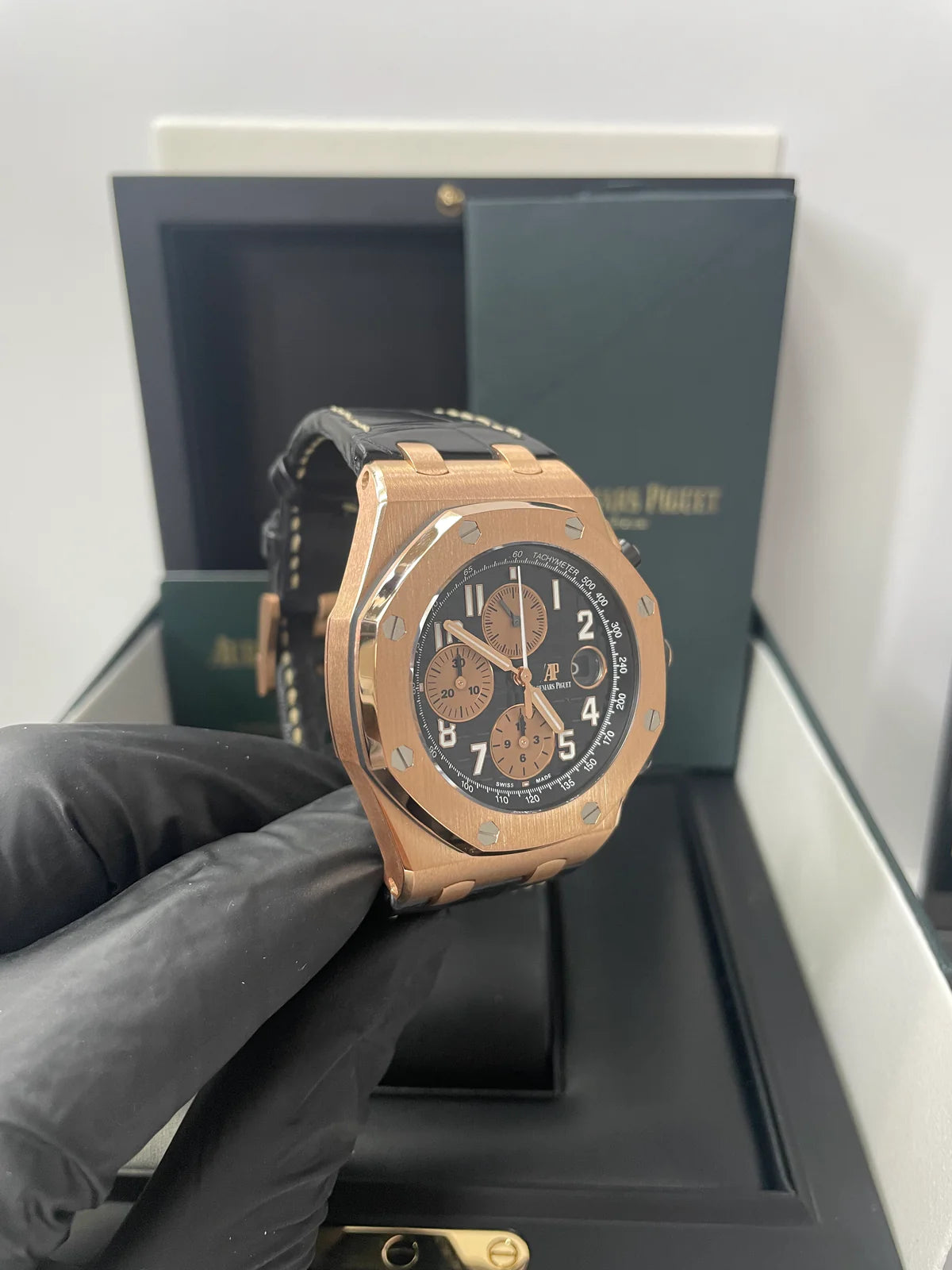 Audemars Piguet Royal Oak Offshore Selfwinding Chronograph / Rose Gold/ Black Dial/ Rose Sub-Dials/ Ceramic Bezel