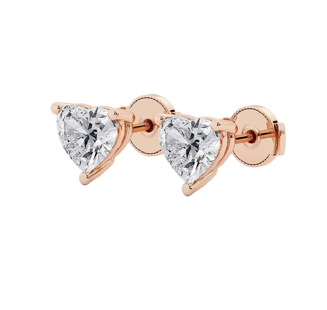 Diamond VVS Heart Shaped Rose Gold Stud Earrings 2.02ctw