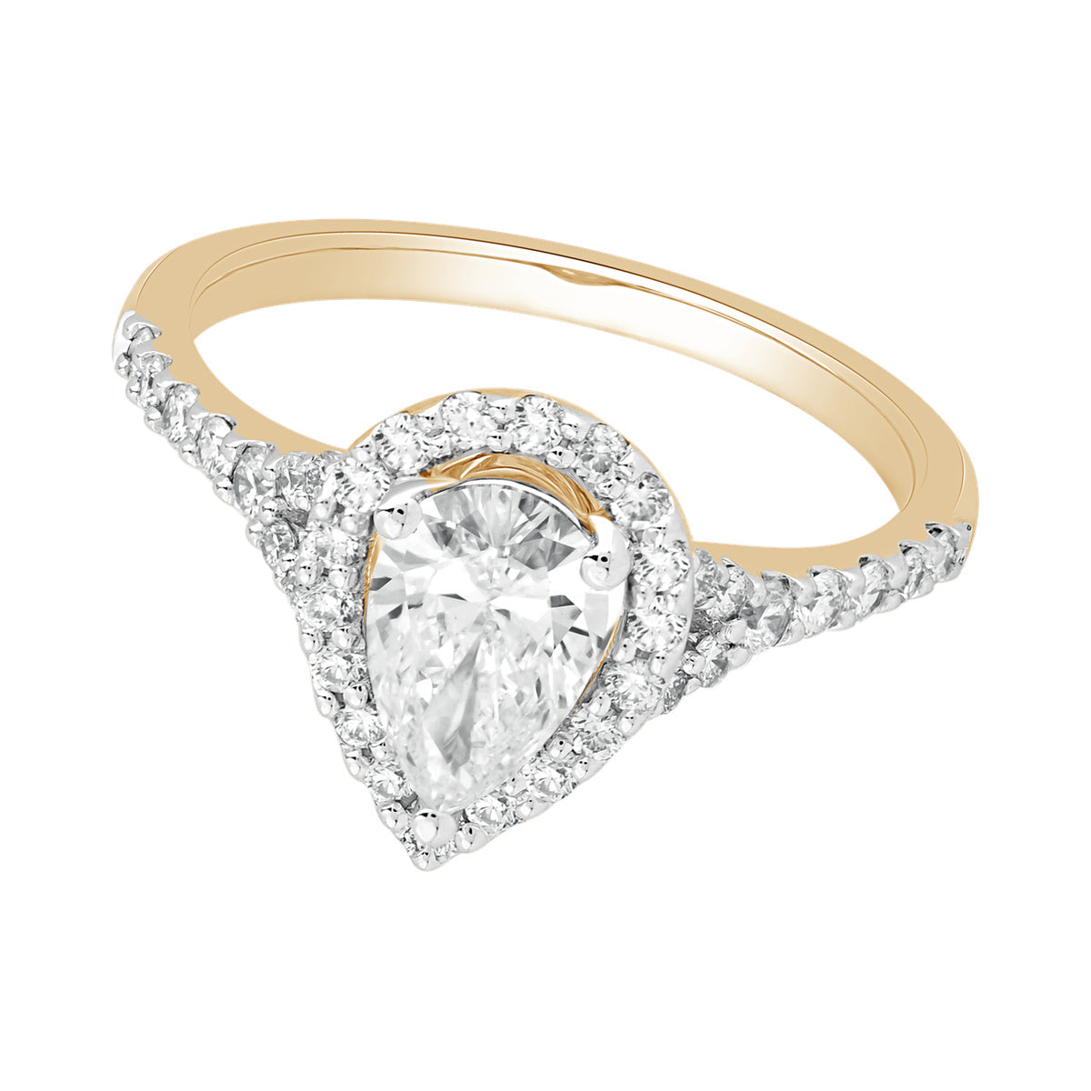Pear Halo Solitaire Ring — authentic catalog photograph on white