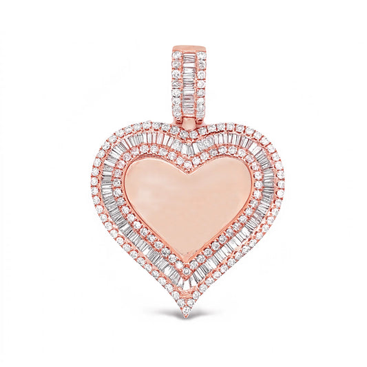 Diamond 14KT Rose Gold Heart Baguette Memory Pendant