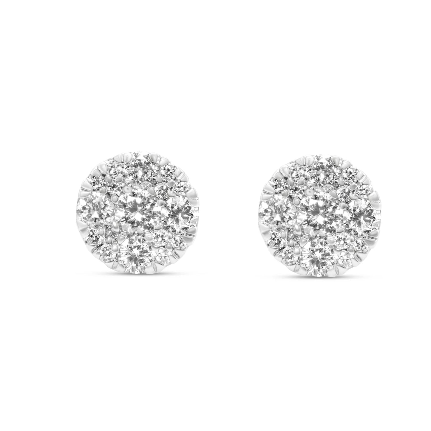 Diamond 14KT White Gold Cluster Earrings 0.75ctw
