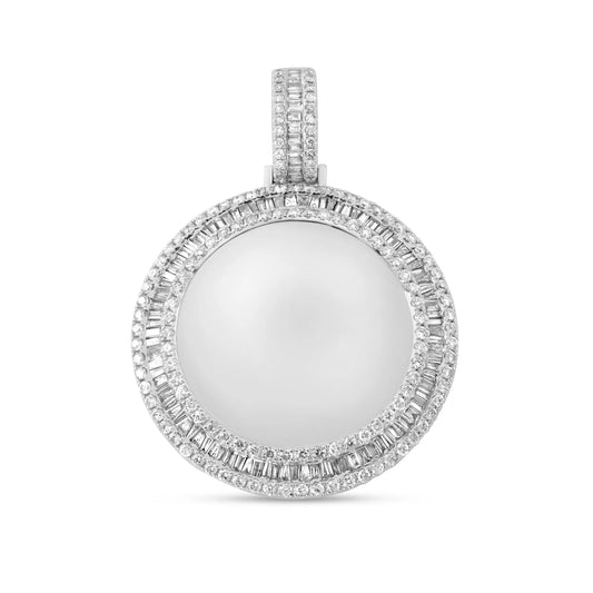 Diamond 14KT White Gold Round Baguette Memory Pendant