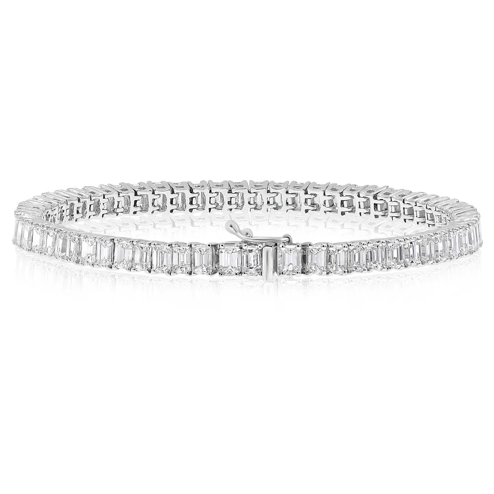 Diamond 18KT White Gold Emerald Cut Tennis Bracelet 10.50 ctw