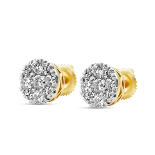 Diamond 14KT Yellow Gold Cluster Earrings 0.75ctw