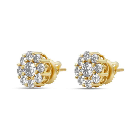 Diamond 14KT Yellow Gold Cluster Earrings 1.02ctw