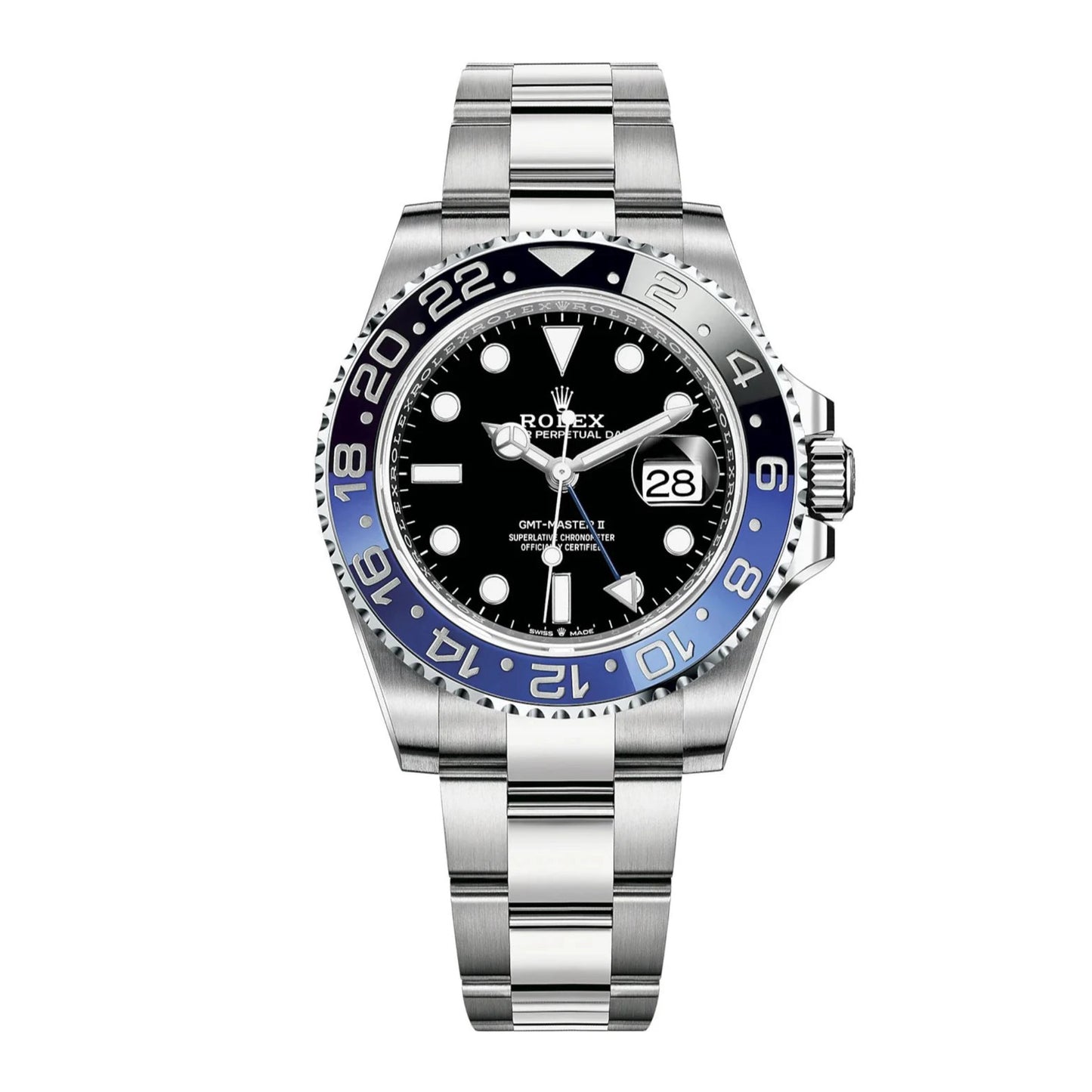 Rolex GMT-Master II 40 Watch - Black and Blue Batman Bezel - Black Dial - Oyster Bracelet (Ref# 126710BLNR)