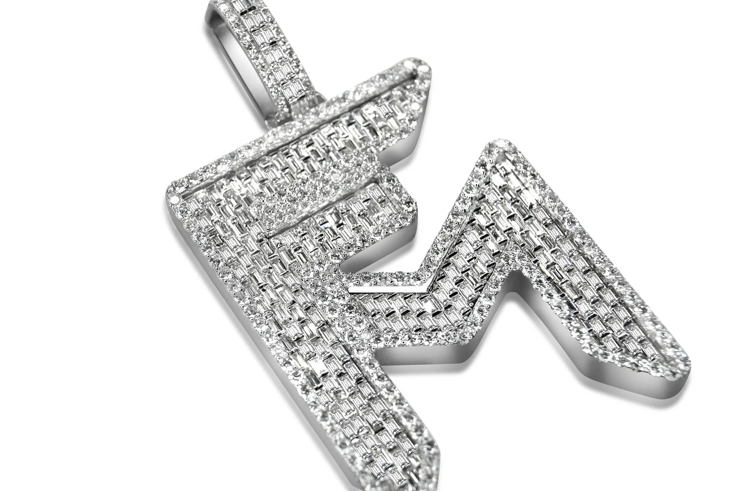 Diamond 'FM' Baguette Logo Pendant