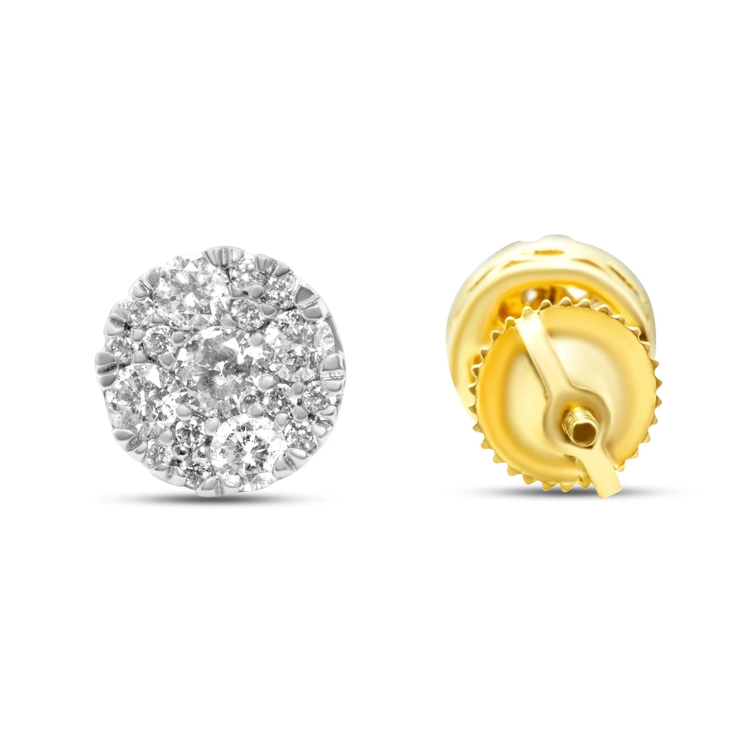 Diamond 14KT Yellow Gold Cluster Earrings 0.75ctw