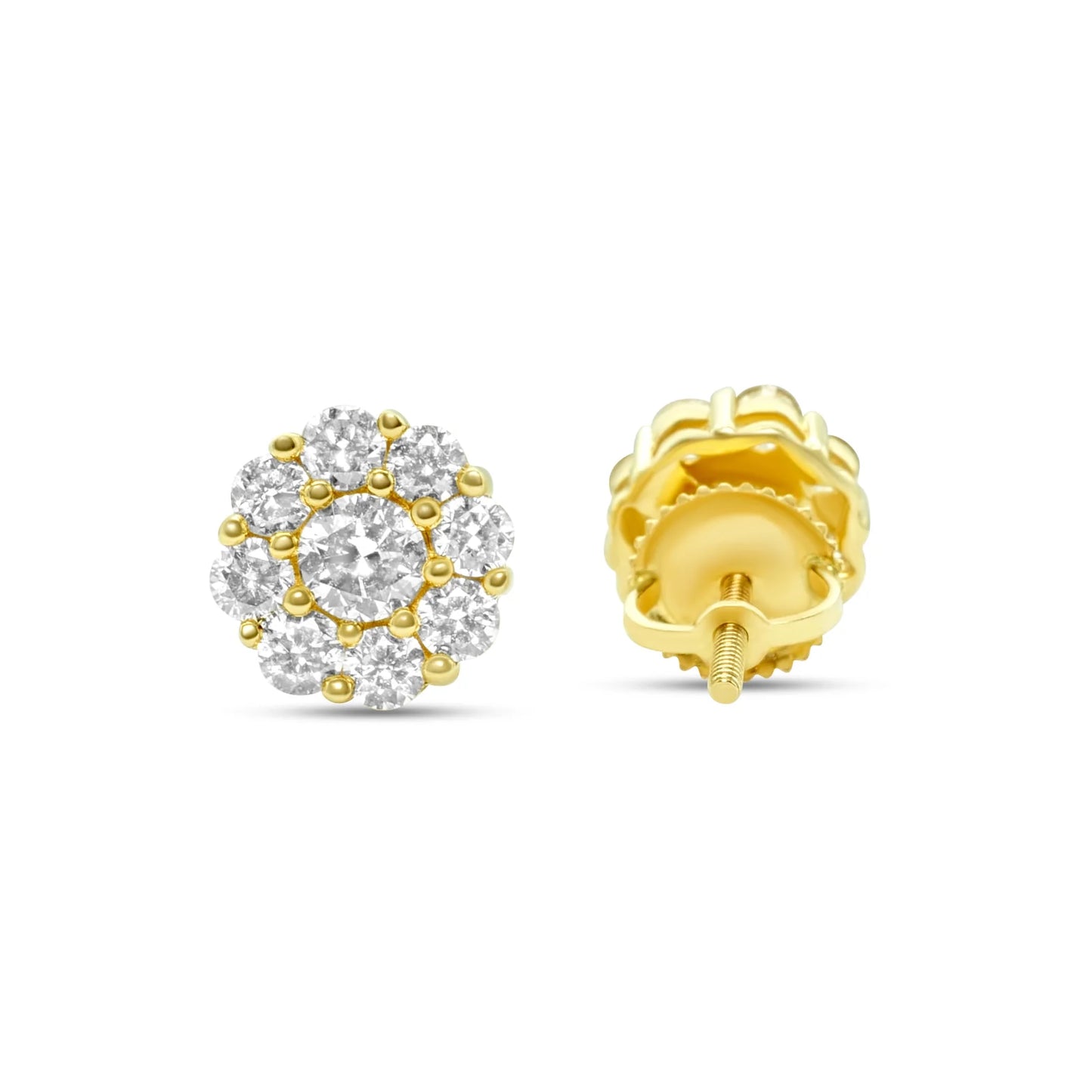 Diamond 14KT Yellow Gold Cluster Earrings 1.02ctw