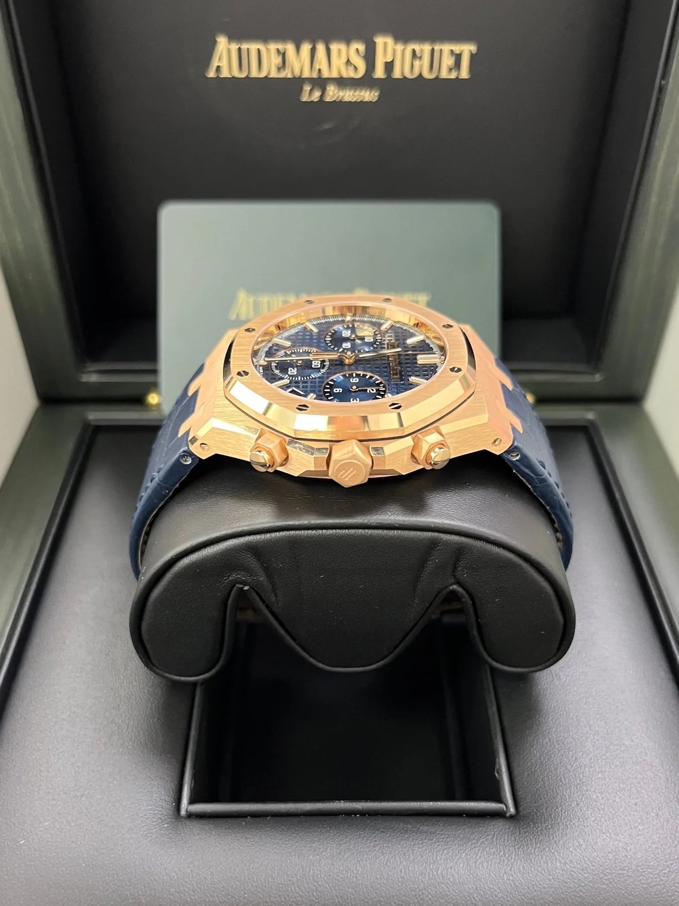Audemars Piguet Royal Oak Chronograph 41mm 18k Rose Gold Blue Dial On Leather