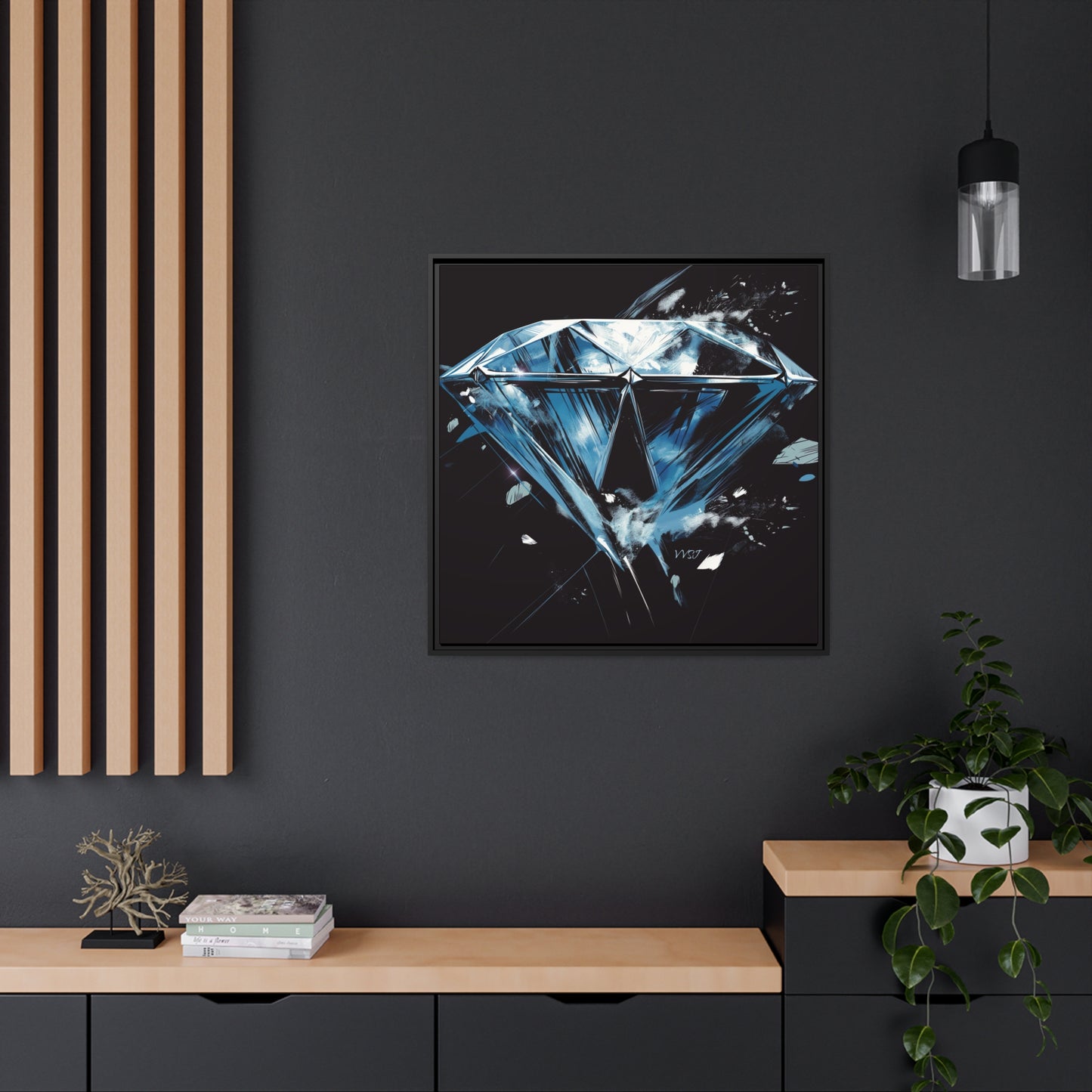 Blue Chalked Diamond Matte Black Frame