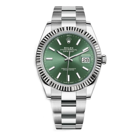 Rolex Datejust Oyster 41 mm Oystersteel Mint Green Dial Fluted Bezel OysterBracelet (Reference # 126334)