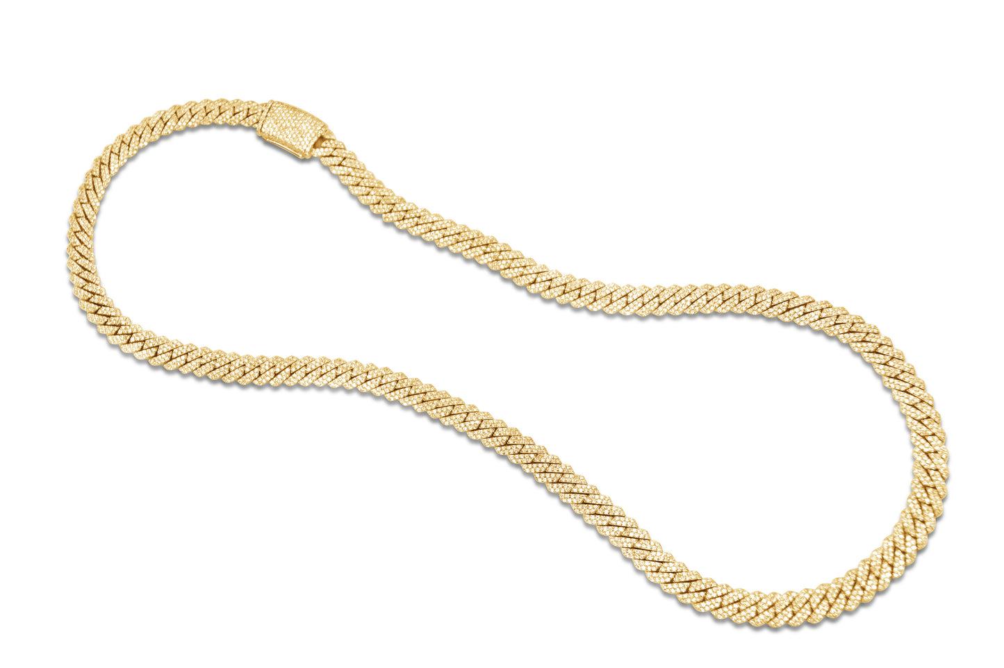 Diamond Yellow Gold Cuban Chain Necklace