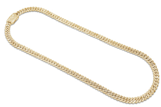 Diamond Yellow Gold Cuban Chain Necklace