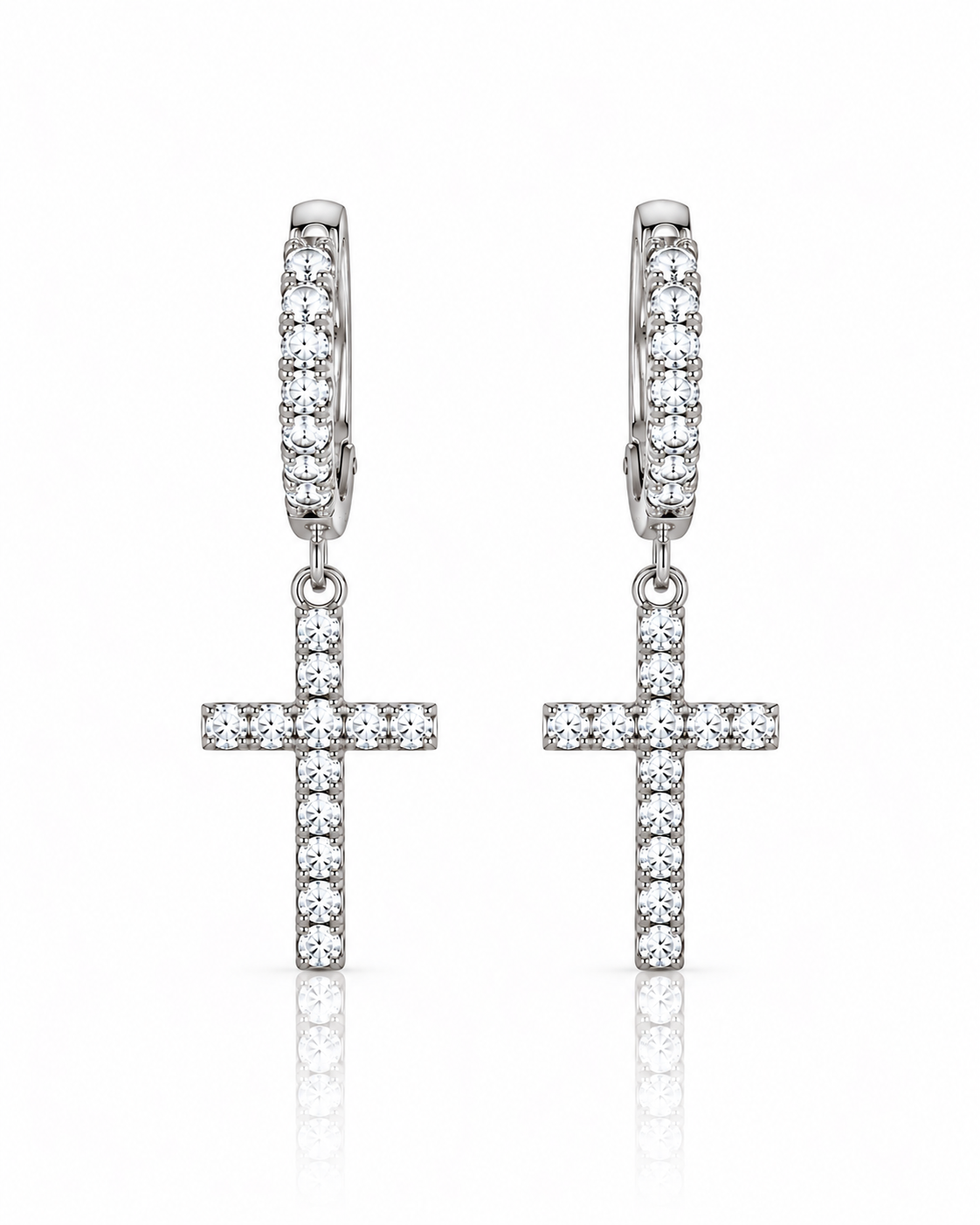 White gold diamond cross drop earrings with sparkling cross pendants