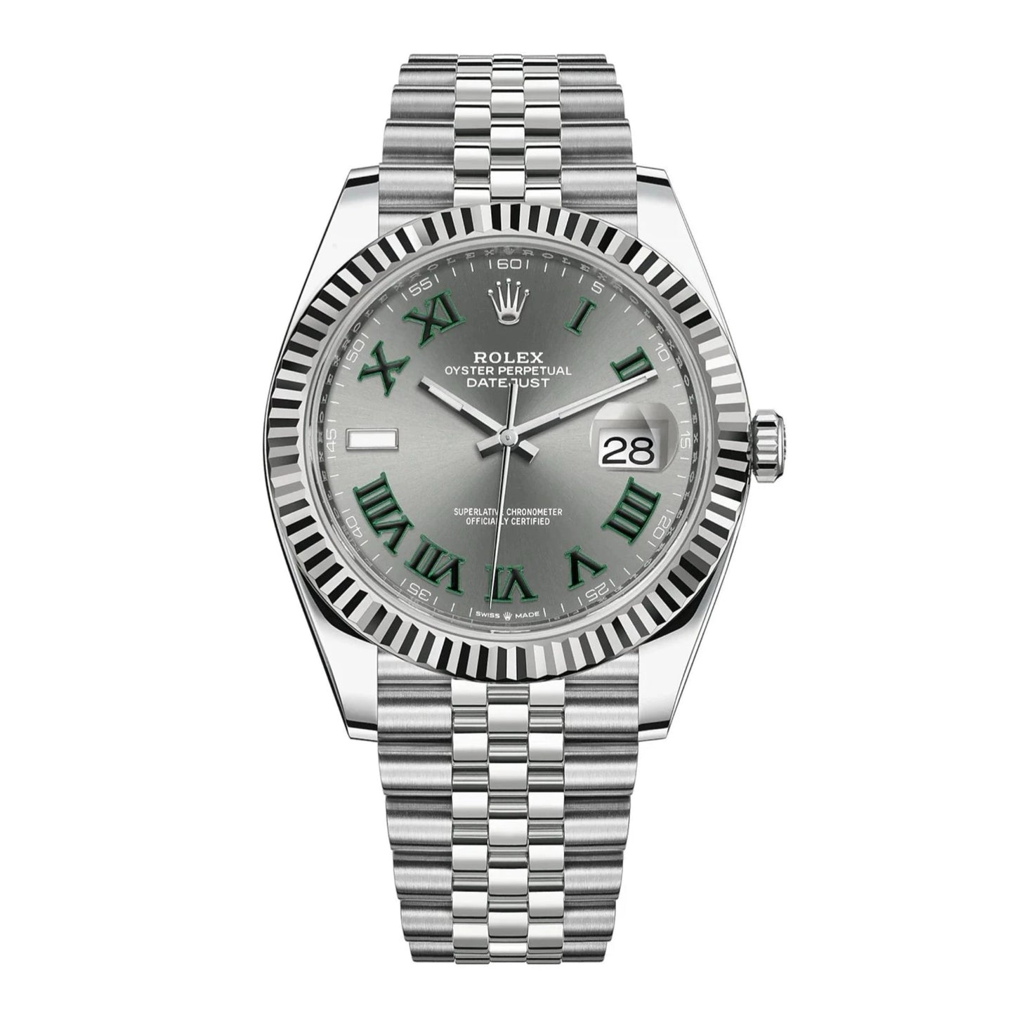 Rolex Datejust 41/ Two-Tone 18k White Gold & Steel/ Grey Slate Wimbledon Green Dial/ Fluted Bezel/ Jubilee Bracelet (Ref# 126334)