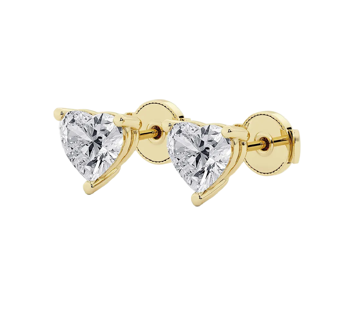 Diamond VVS Heart Shaped Yellow Gold Stud Earrings 2.02ctw