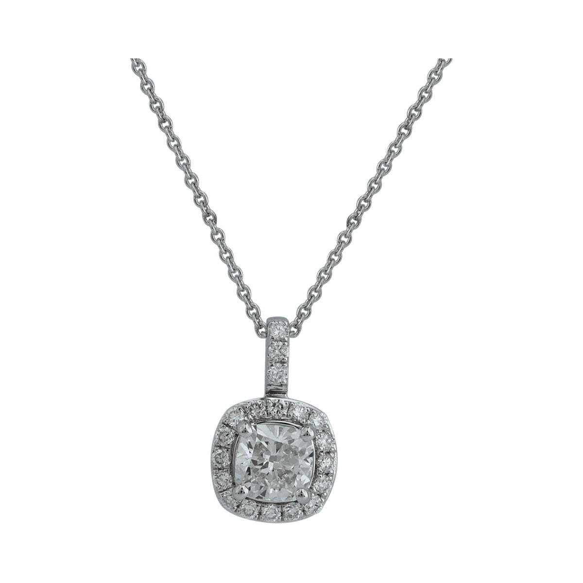 Cushion Halo Pendant Necklace — authentic catalog photograph on white