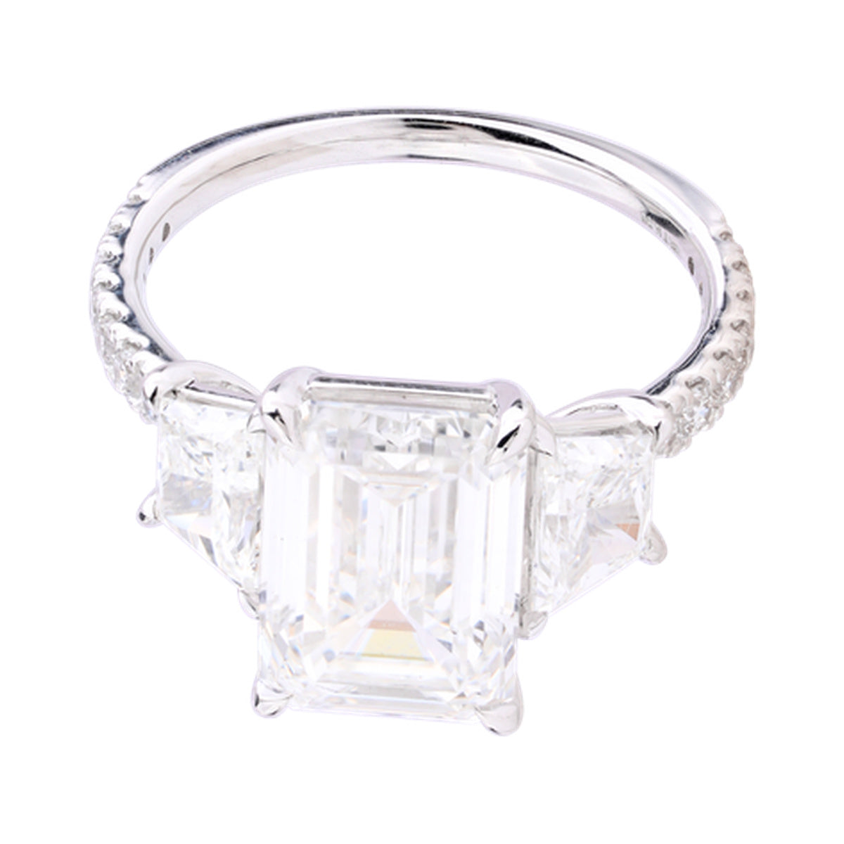 Emerald Three-Stone Bridal Ring — authentic catalog photograph on white