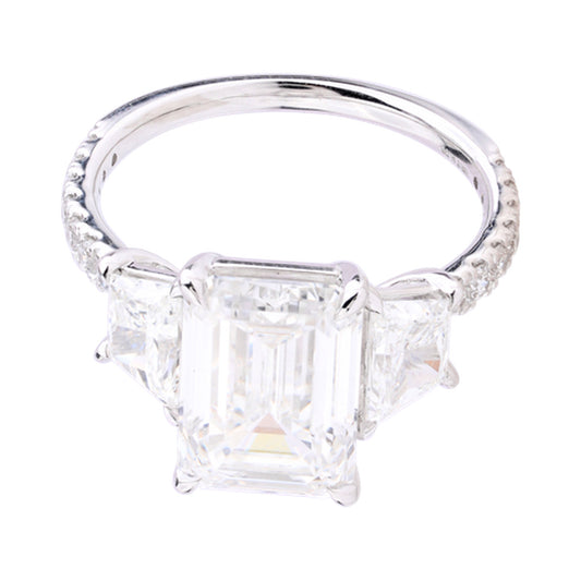 Emerald Three-Stone Bridal Ring — authentic catalog photograph on white