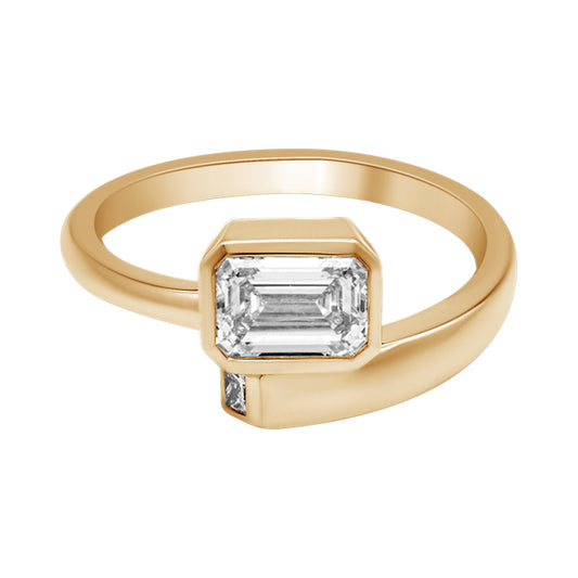 East-West Emerald Bezel Ring — authentic catalog photograph on white