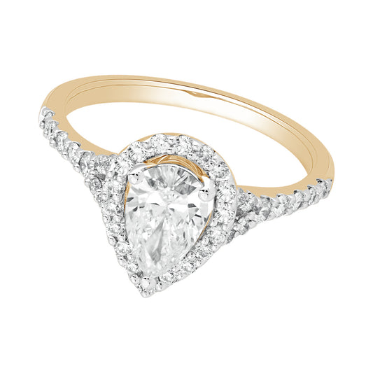 Pear Halo Solitaire Ring — authentic catalog photograph on white