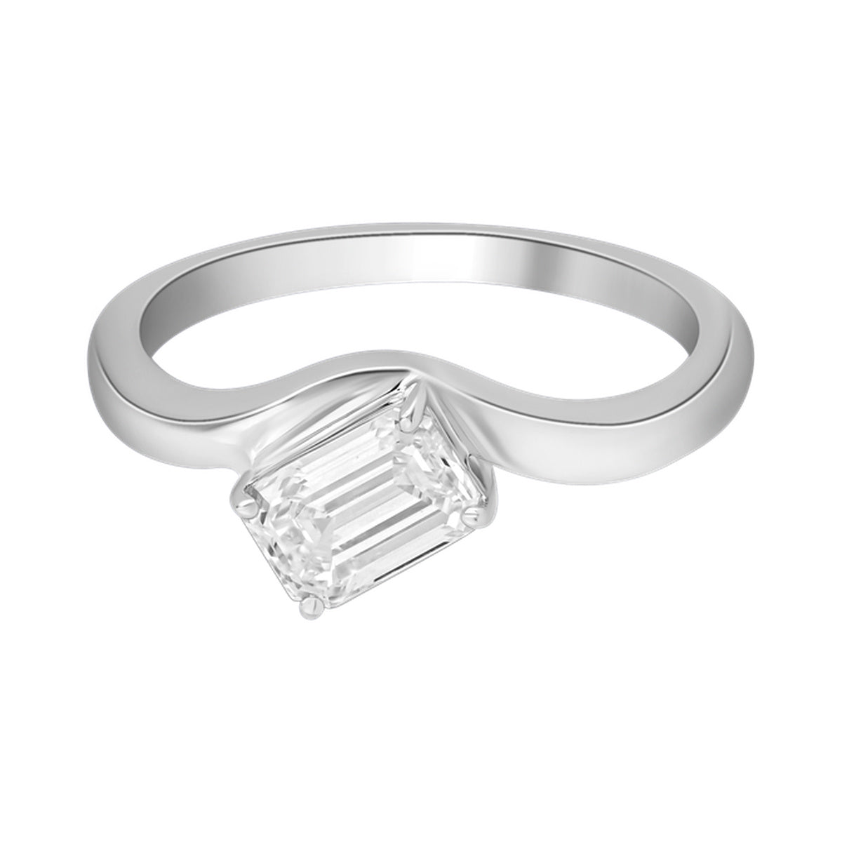 Tilted Emerald Solitaire Ring — authentic catalog photograph on white